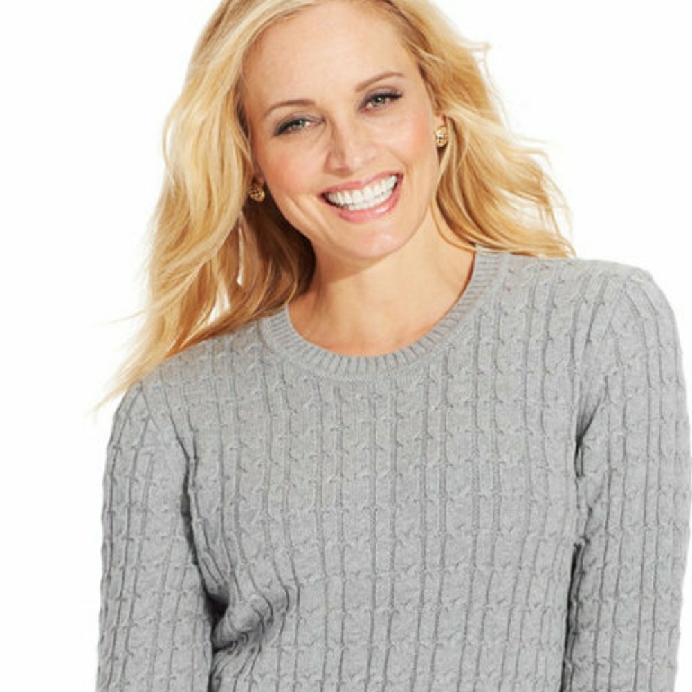 Grey Cable Knit Crew Neck Sweater